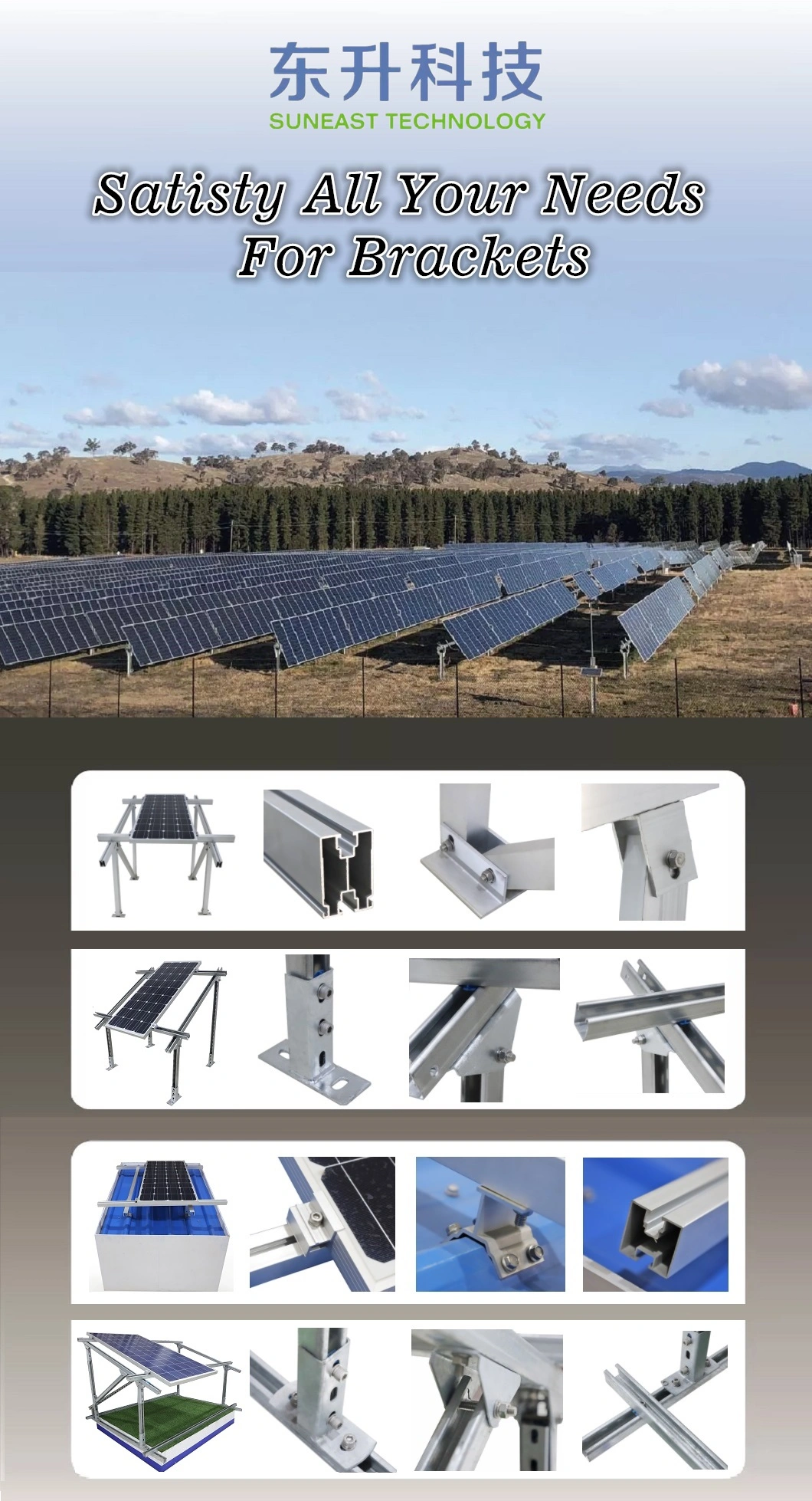 Roof Galvanized Aluminum Metal Solar Panel PV Pole Support Mount Mounting Structure Bracket